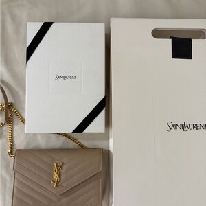 Saint Laurent Taupe Quilted Crossbody Bag